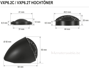 ESX VXP-6.2T high end 25mm Gewebe Neodym Hochtöner + Weiche 250 Watt VXP6.2T